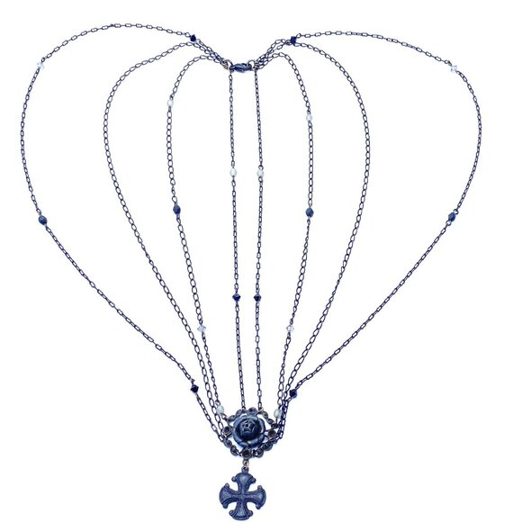 90s Erickson Beamon 4-Strand Crystal Necklace — Rose Pendant w/Cross Detail —EUC - Picture 6 of 7